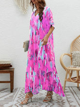 Contrast Color High-Waisted Printed Loose Short Sleeves V-neck Maxi Dresses