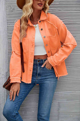 Raw Hem Collared Denim Jacket