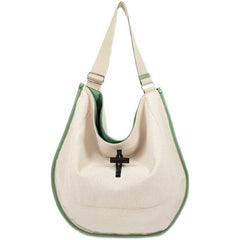 Green Trim Round Canvas Tote Bag