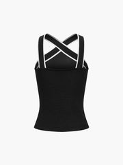 Knit Top With Contrasting Trim Strap