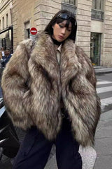 Brown Warm Raccoon Fur Coat