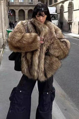 Brown Warm Raccoon Fur Coat