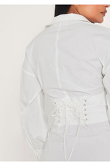 white belted tie shirt long sleeve dress