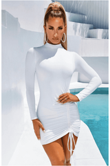 white round neck long sleeve slim dress