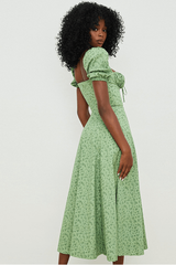 Square neck puff sleeve midi dress