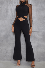 French elegant hollowed-out skinny long wide-leg jumpsuit
