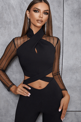 French elegant hollowed-out skinny long wide-leg jumpsuit