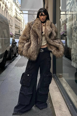 Brown Warm Raccoon Fur Coat