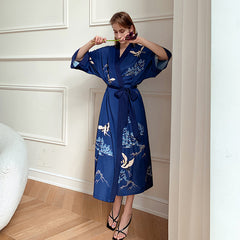 Blue Light Luxury Silky Satin Kimono Robe