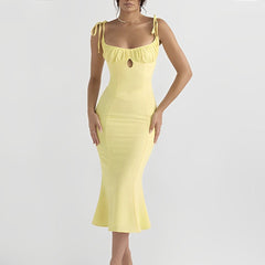 Yellow Mermaid Cutout Midi Dress