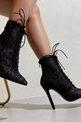 Mesh Pointy Toe Lace-Up Boots