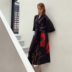 Black Light Luxury Silky Satin Kimono Robe