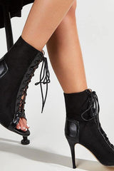 Lace-Up Stiletto Heels Black Boots