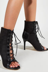 Lace-Up Stiletto Heels Black Boots