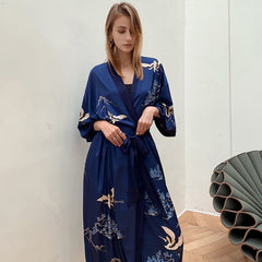 Blue Light Luxury Silky Satin Kimono Robe