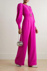 Magenta voluminous sleeves crepe jumpsuit