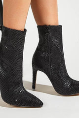 Leather Zippers Black Pointy Toe Stiletto High Heel Boot