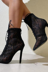 Mesh Pointy Toe Lace-Up Boots