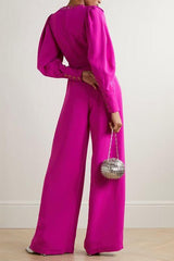 Magenta voluminous sleeves crepe jumpsuit