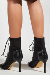 Lace-Up Stiletto Heels Black Boots