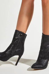 Leather Zippers Black Pointy Toe Stiletto High Heel Boot