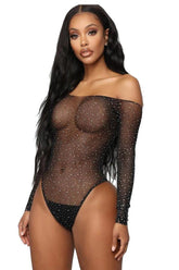 Strapless Rhinestone Mesh Stretch Bodysuit