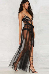 Black Transparent Lace Sexy Transparent Dress