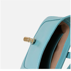 Blue Classic Curved Leather Handbag with Signature Buckle Closure