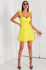 Yellow Chiffon Ruffle Hem Skater Dress