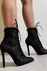 Mesh Pointy Toe Lace-Up Boots
