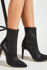 Leather Zippers Black Pointy Toe Stiletto High Heel Boot