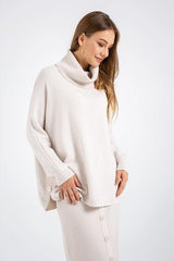 Turtle Neck Loose Long Sleeve Button Pullover Sweater