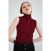 Turtle Neck Sleeveless Knitted Sweater