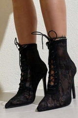 Mesh Pointy Toe Lace-Up Boots