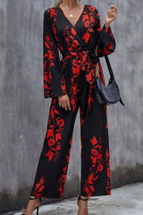 Floral Print Belted Wide Leg Jumpsuit