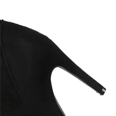 Black Stretch Suede Thigh High Boots