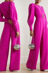 Magenta voluminous sleeves crepe jumpsuit