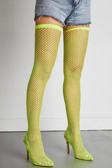 Neon Fishnet Thigh High Boots