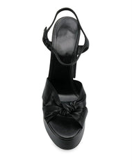 Black Leather High Heel Platform Sandals With a Bow knot