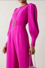 Magenta voluminous sleeves crepe jumpsuit