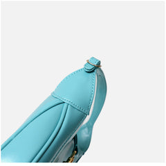 Blue Classic Curved Leather Handbag with Signature Buckle Closure