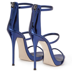 Blue Metallic Triple Strap Stiletto Heel Sandals