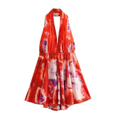 New fashionable V-neck suspender sexy printed halter neck short dress