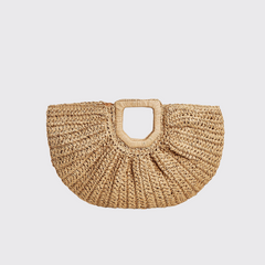 Brown Braided Design Straw Bag