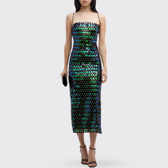 Green Sequin-embellished Midi Dress