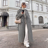 Winter Houndstooth Long Trench Coat