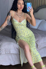 floral slit suspender summer dress