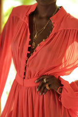 Long-Sleeved Chiffon Wide-Leg Jumpsuit