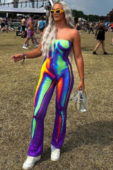 Multi-color printed slim fit butt lift jumpsuit