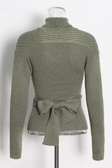 Hollow high neck tie elastic slim short sweater
